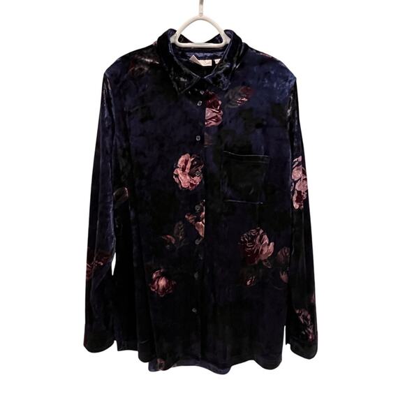 Belle by Kim Gravel Crushed Velvet Floral Button-Up Top – Size Large - Picture 1 of 10